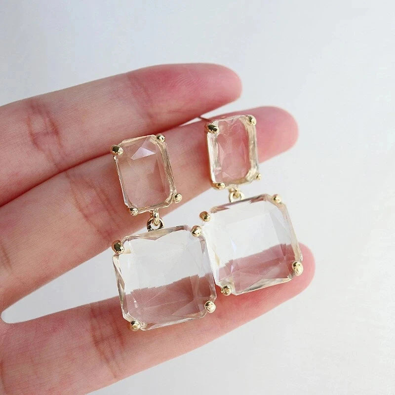 Wholesale  Color Transparent Square Zircon Earrings