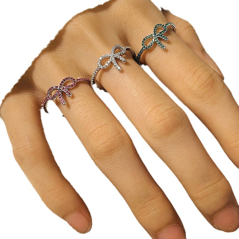 Wholesale Bow Heart-shaped Ring Luxury Style Zirconia Ring