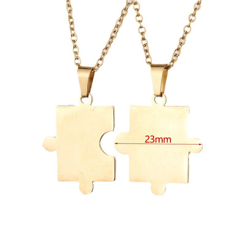 Wholesale Titanium Steel Couple Simple Fashion Geometric Puzzle Necklace