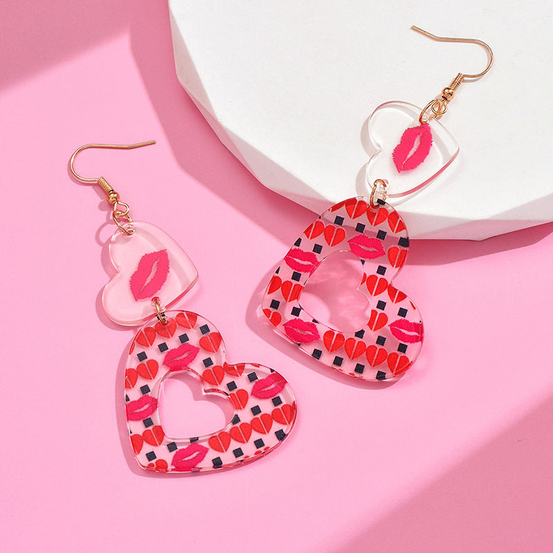 Wholesale Geometric Love Heart Acrylic Lips Valentine's Day Earrings