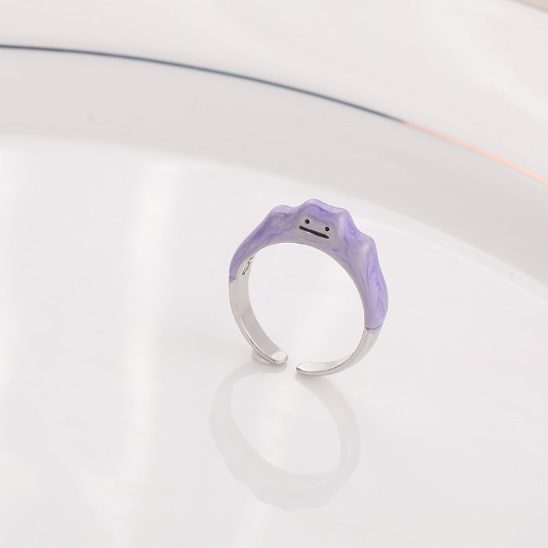 Wholesale  purple treasure change cute smiling face monster ring