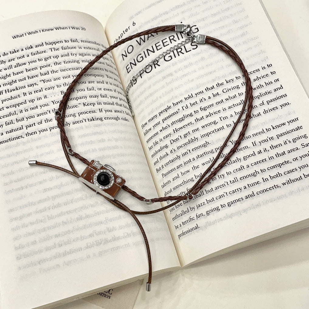 Wholesale  Retro brown Camera Necklace