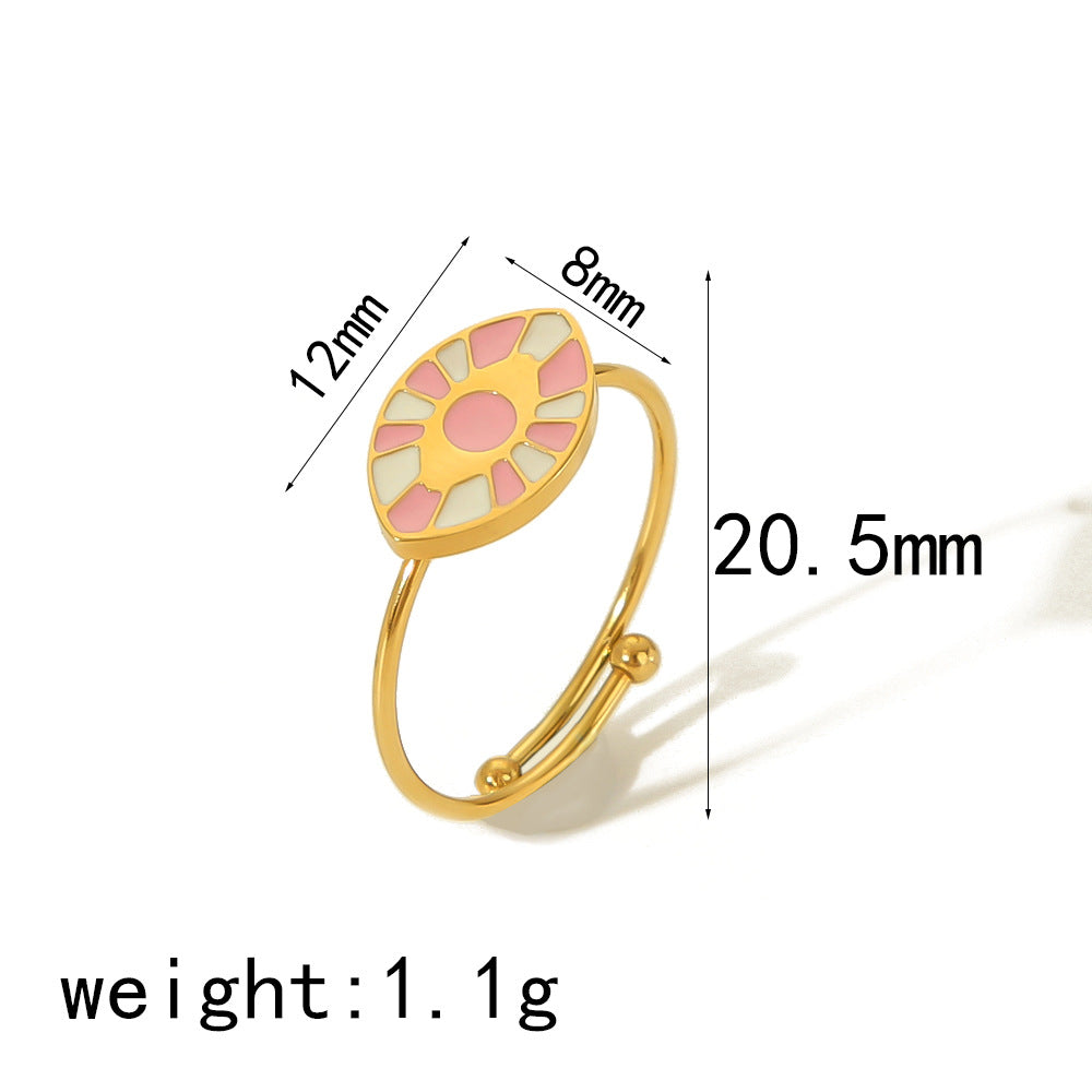 Wholesale Peach Pink Oil Drop 18K Gold Stainless Steel Rings ACC-RS-LiQuan006