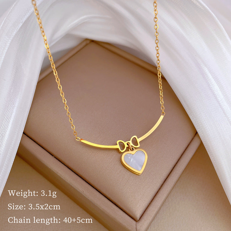 Wholesale Titanium Steel Bow Heart Clavicle Necklace ACC-NE-LiGe016