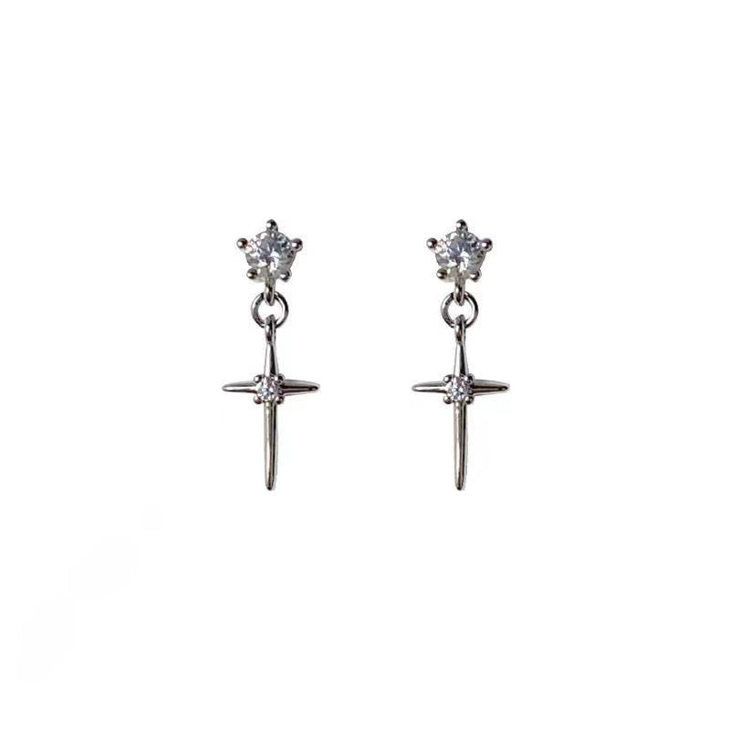 Wholesale zircon shiny full diamond wing cross screw ear bone earrings