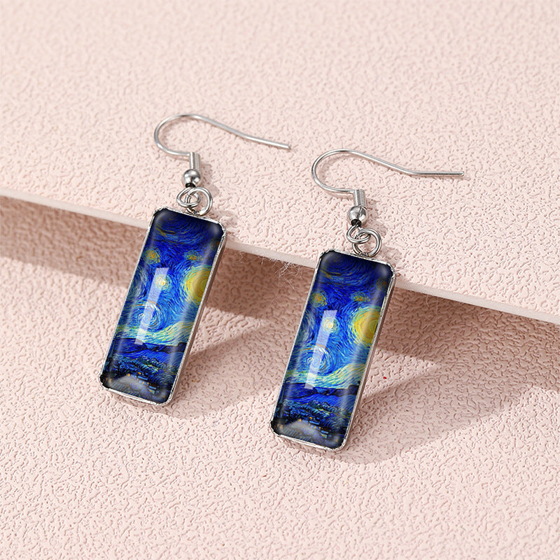 Wholesale  painting stars and moon night time gem glass earrings