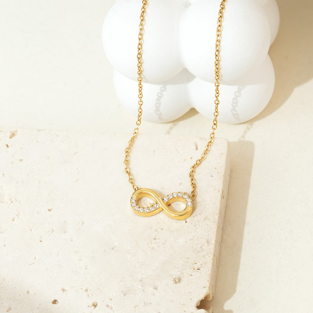 Wholesale Titanium steel infinity symbol necklace with zircon stones