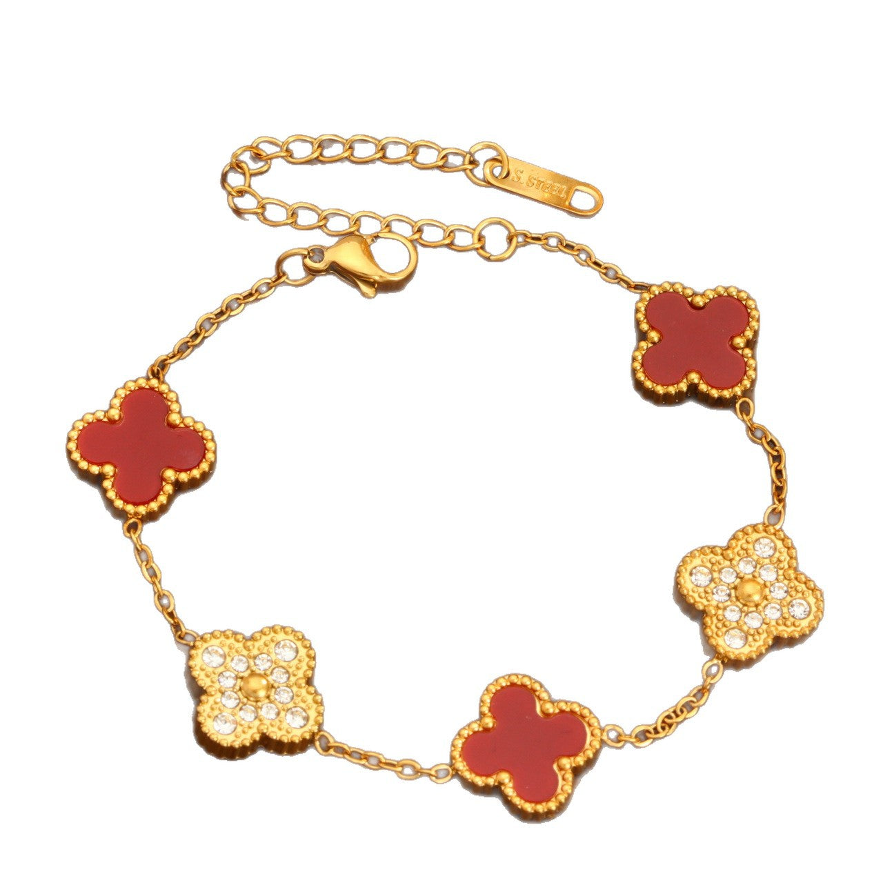 Wholesale Four-Leaf Clover Titanium Steel Gold Bracelet