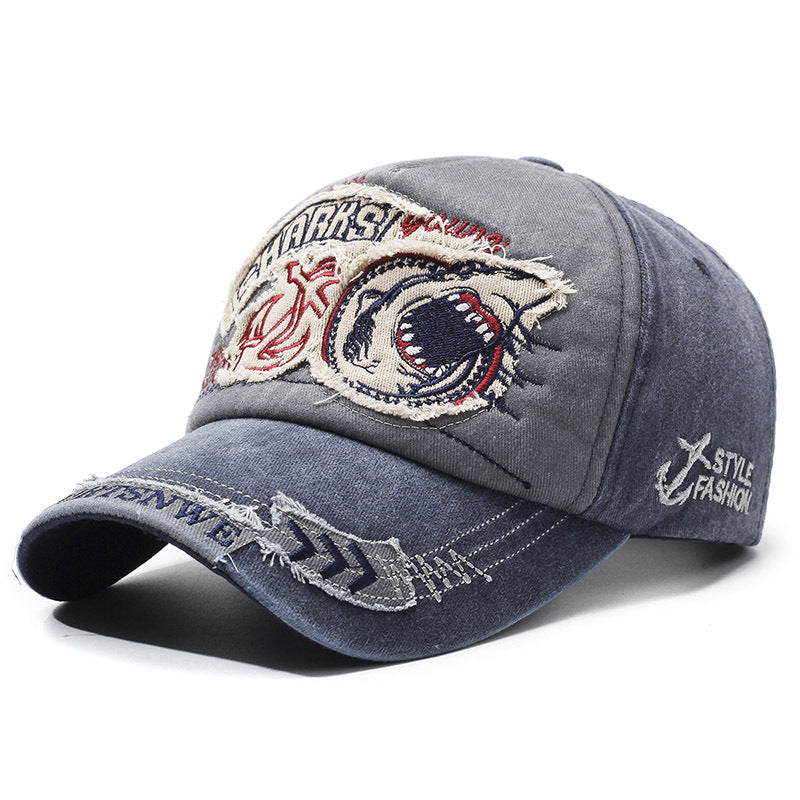 Wholesale Embroidered Shark Baseball Cap Distressed Hip Hop Style Adjustable Sun Hat Trendy Streetwear Accessory For Men And Women Boutique Resale