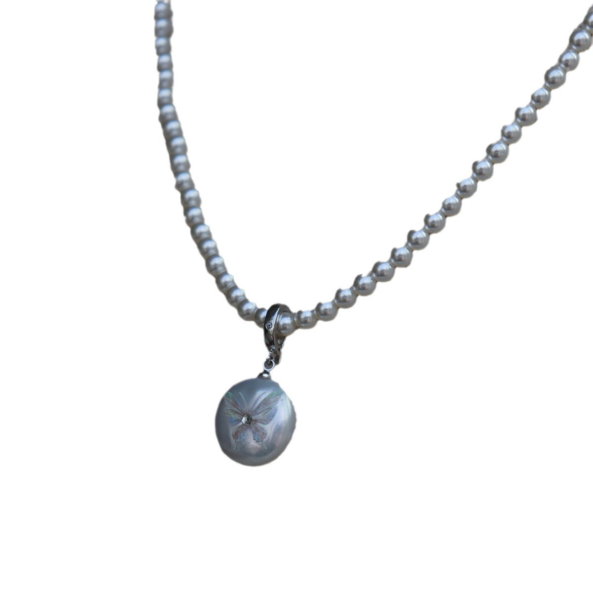 Wholesale  Light Luxury Simple Butterfly Painted Diamond  Pearl  Necklace