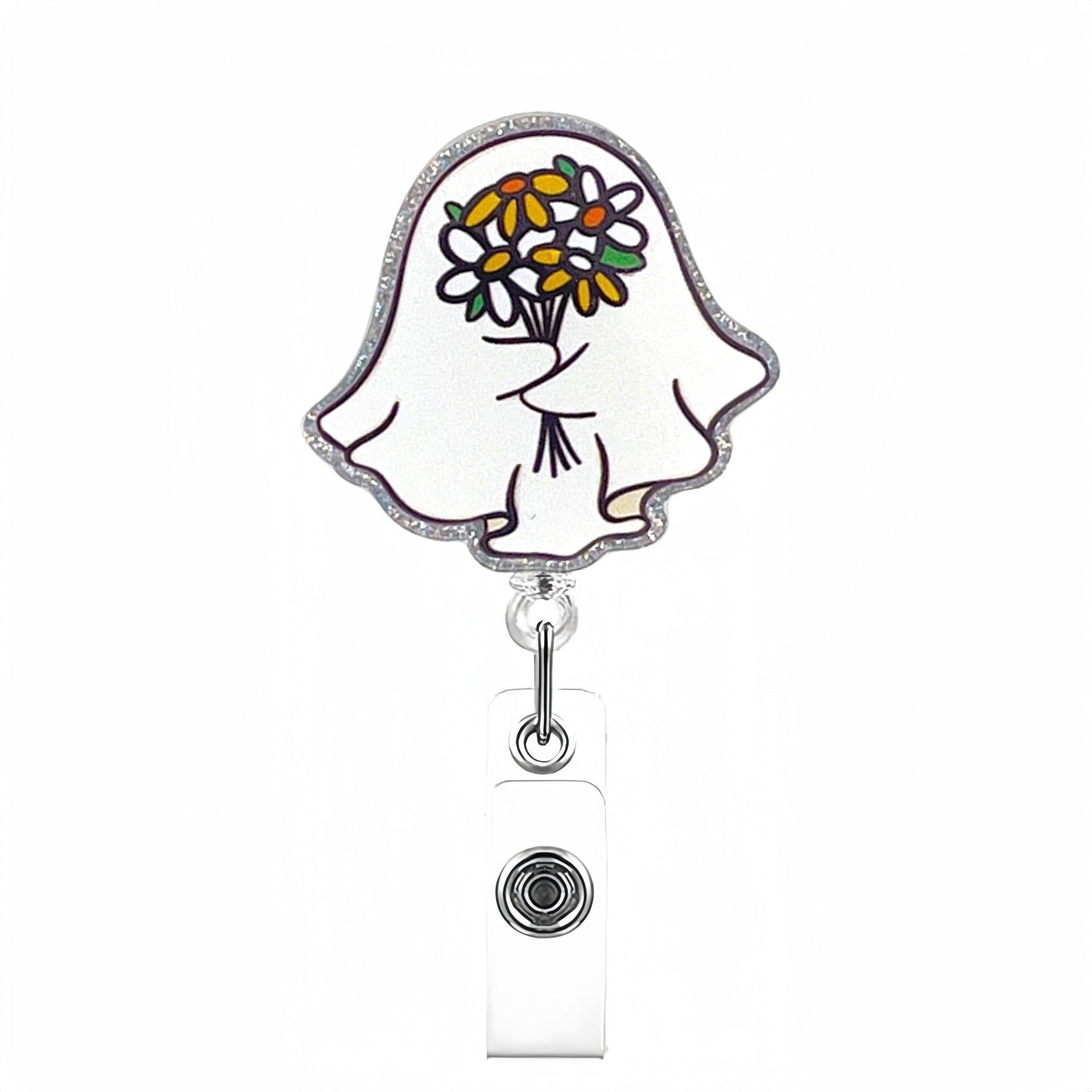 Wholesale Halloween Cute Ghost Retractable Rotating Badge Keychain