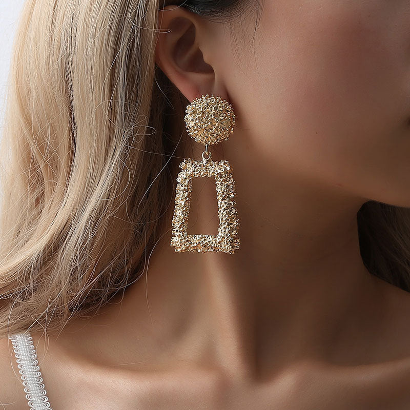 Wholesale Geometric Trapezoidal Long Earrings Frosted European Style Party Wear Jewelry Accessory