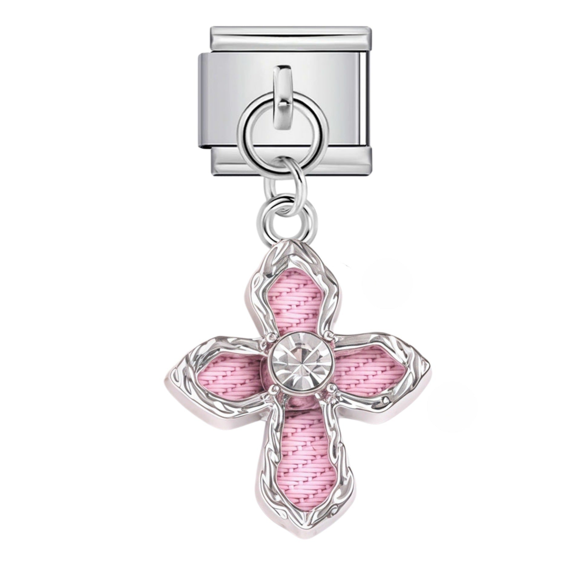Wholesale Stainless Steel Italian Style Modular Bracelet with Pink Pendant and Elastic Band - Fashion Accessory