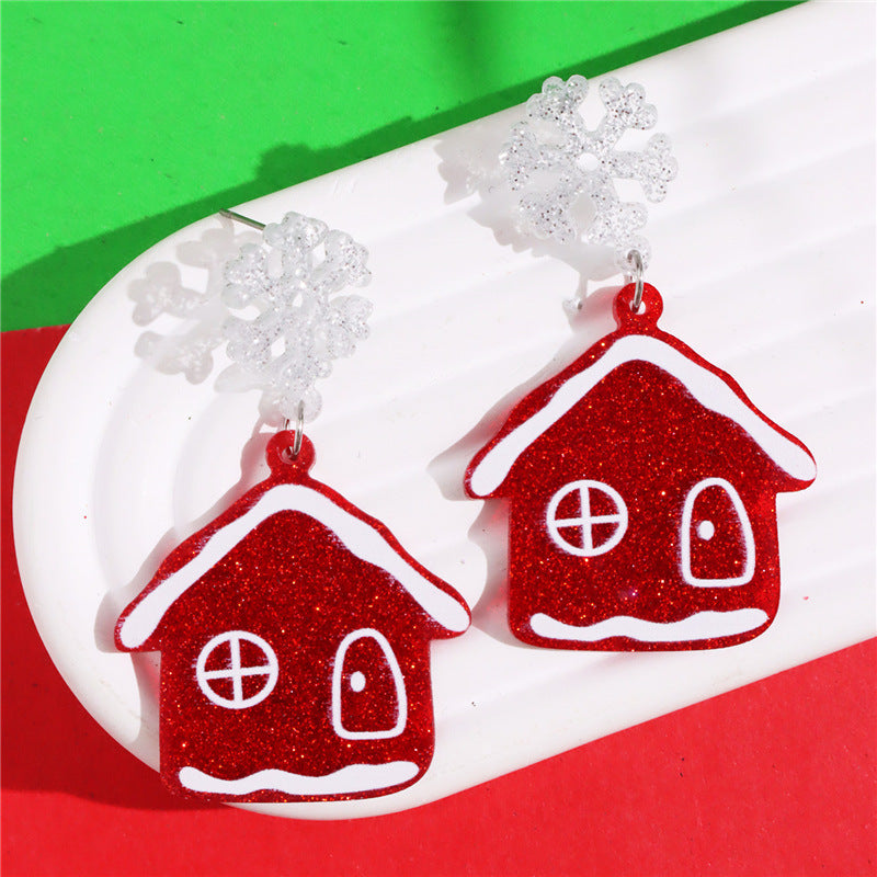 Wholesale Christmas  Color  House Sweater Bell Personalized Acrylic Earrings
