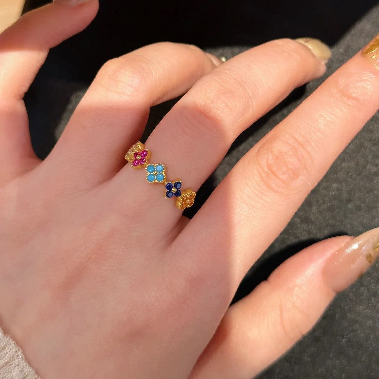 Wholesale Copper Monet Garden Rainbow Ring with Zircon Inlay,  Fashion Accessory for Everyday Wear