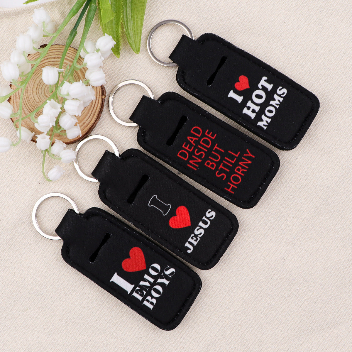 Wholesale 6pcs English Quotations Lipstick Set Keychain