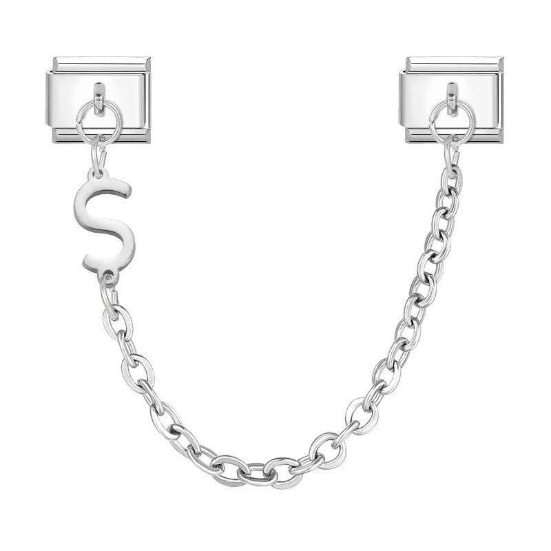 Wholesale Steel Color Letter Double Pendant DIY Fashion Italian Exquisite Creative Retro Module Bracelet Accessories Jewelry