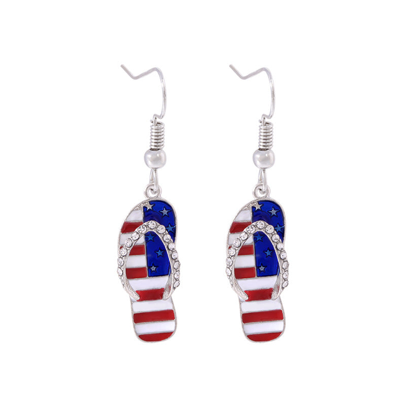 Wholesale American Independence Day Alloy Oil Drop Flag Pentagram Angel Earrings ACC-ES-BinLi003