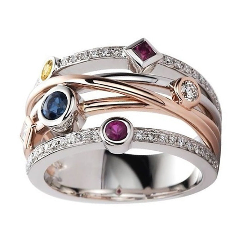 Wholesale  personalized fashion ring color zircon Diamond-embedded men' s and women' s ring manufacturer