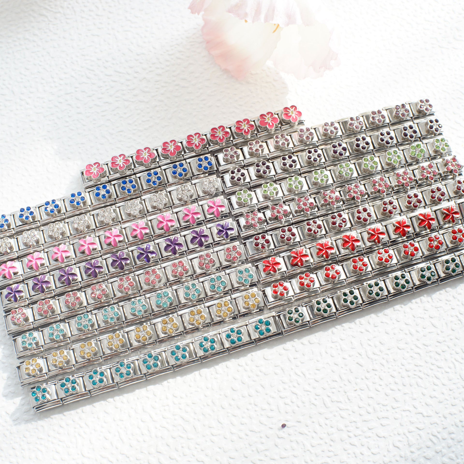 Wholesale 5pcs Italian Charm Bracelet 9mm DIY Splicing Flower Stainless Steel Composable Bracelet