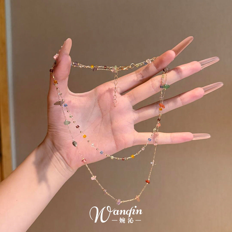 Wholesale Double-Layer Irregular Stone Necklace,  Dopamine-Colored Summer Fashion Accessory for Women