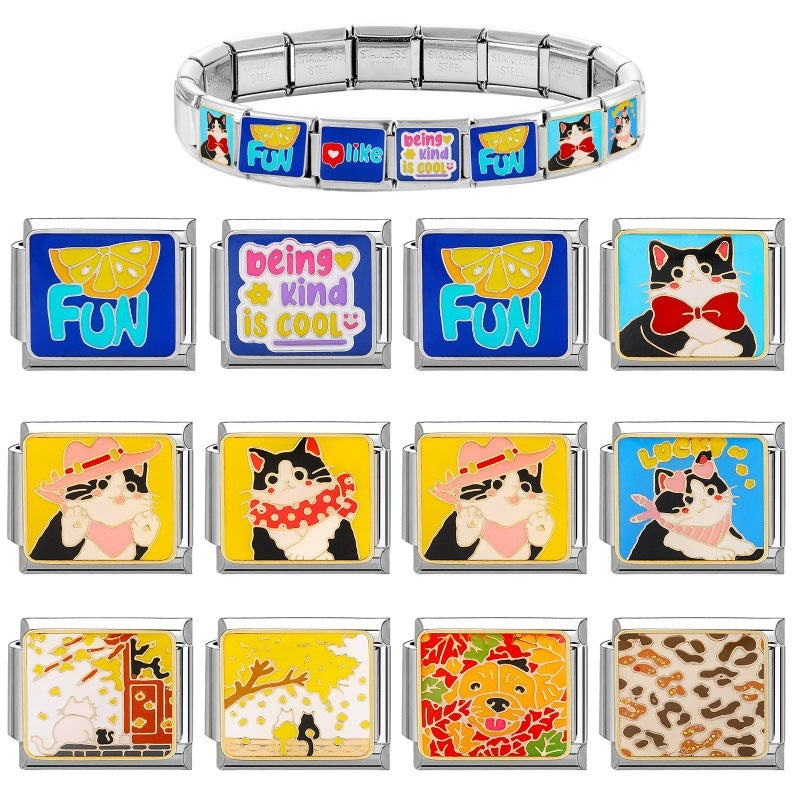 Wholesale Italian Charm Bracelet 9mm DIY Splicing Pet Blue Titanium Steel Composable Bracelet