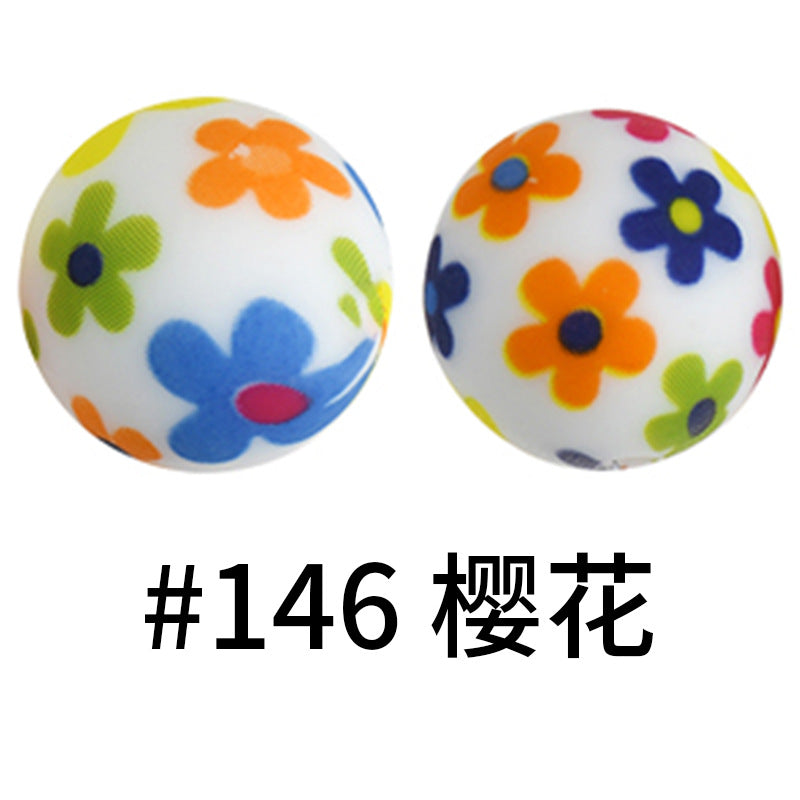 Wholesale 50pcs 15mm Western Style Leopard Skull Color Aztec Printed Silicone Balls Beads ACC-BDS-HeSheng006