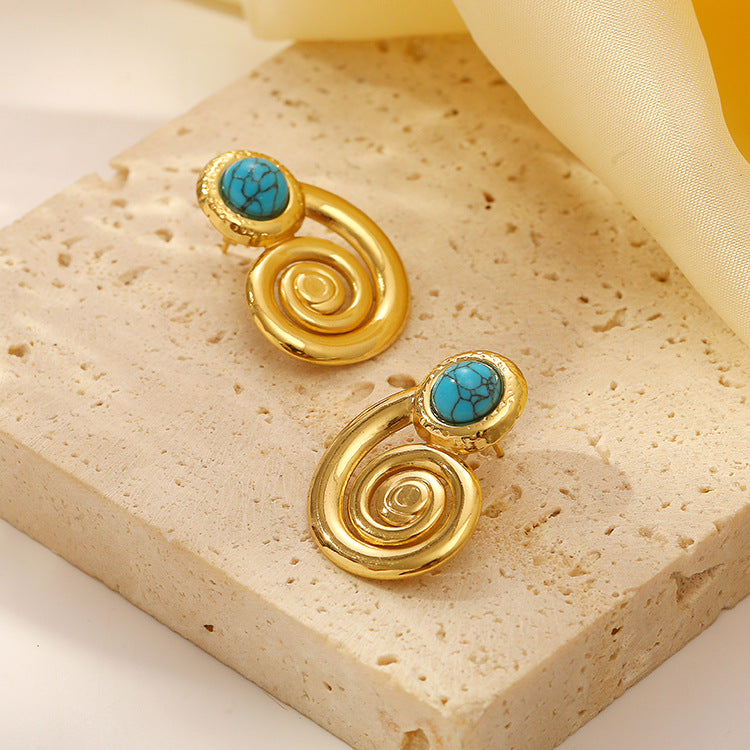 Wholesale Light Luxury 18K Gold Stainless Steel Natural Stone Earrings