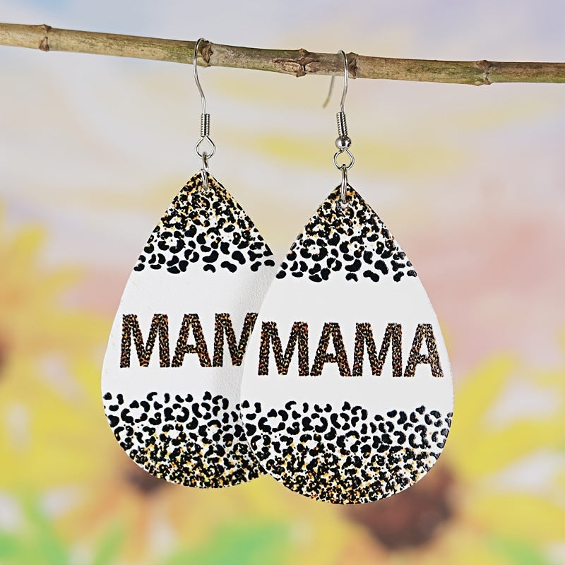 Wholesale Mother's Day MAMA Rainbow Bridge Leopard Print Spotted Sunflower Leather Earrings