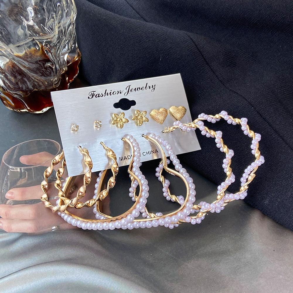 Wholesale Heart Diamond Gold Hoop Earrings Set