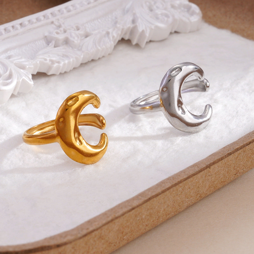 Wholesale Minimalist Hollow Water Drop Open Ring,  Gold-Tone Stainless Steel,  Color-Blocking Design,  Boutique Resale Jewelry