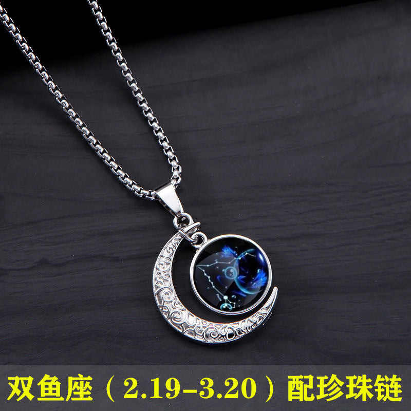 Wholesale Zodiac Contion Men S Moon Pendant Necklace Titanium Steel Chain Fade Resistant Fashion Accessory Gift Boutique Resale