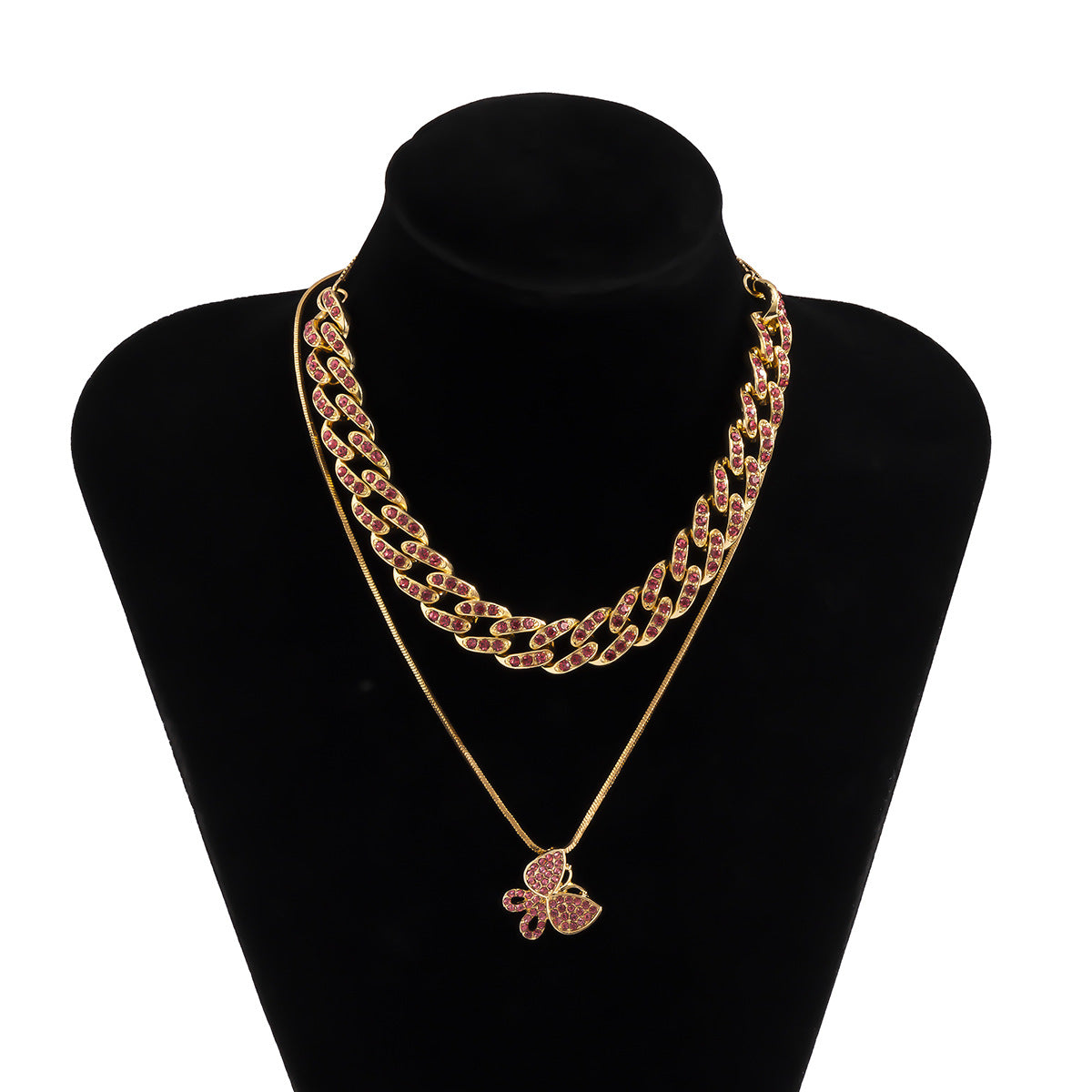 Wholesale vintage butterfly rose gold diamond Cuban buckle snake bone chain necklace ACC-NE-Xuer012