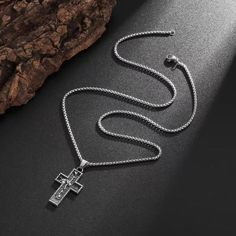 Wholesale Retro Savior Cross Prayer Pendant  Necklace