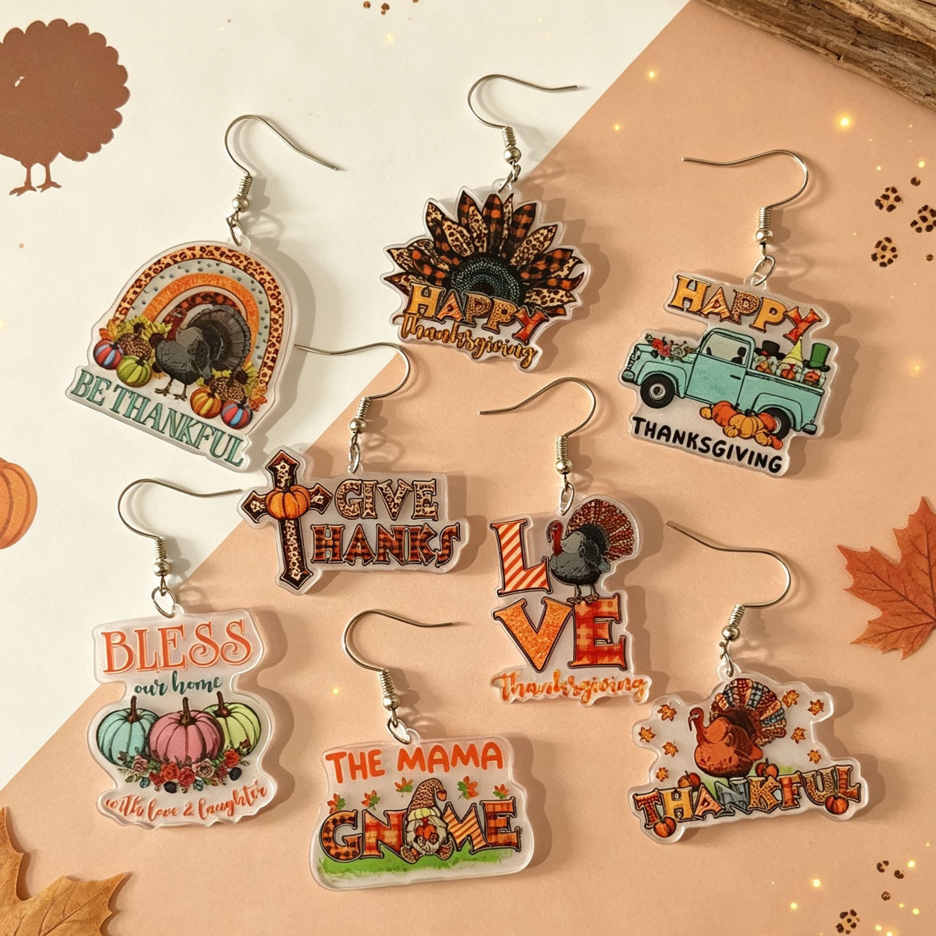 Wholesale Chic Thanksgiving Acrylic Earrings For Women Turkey Pumpkin Letter Design Jewelry Accessory Gift