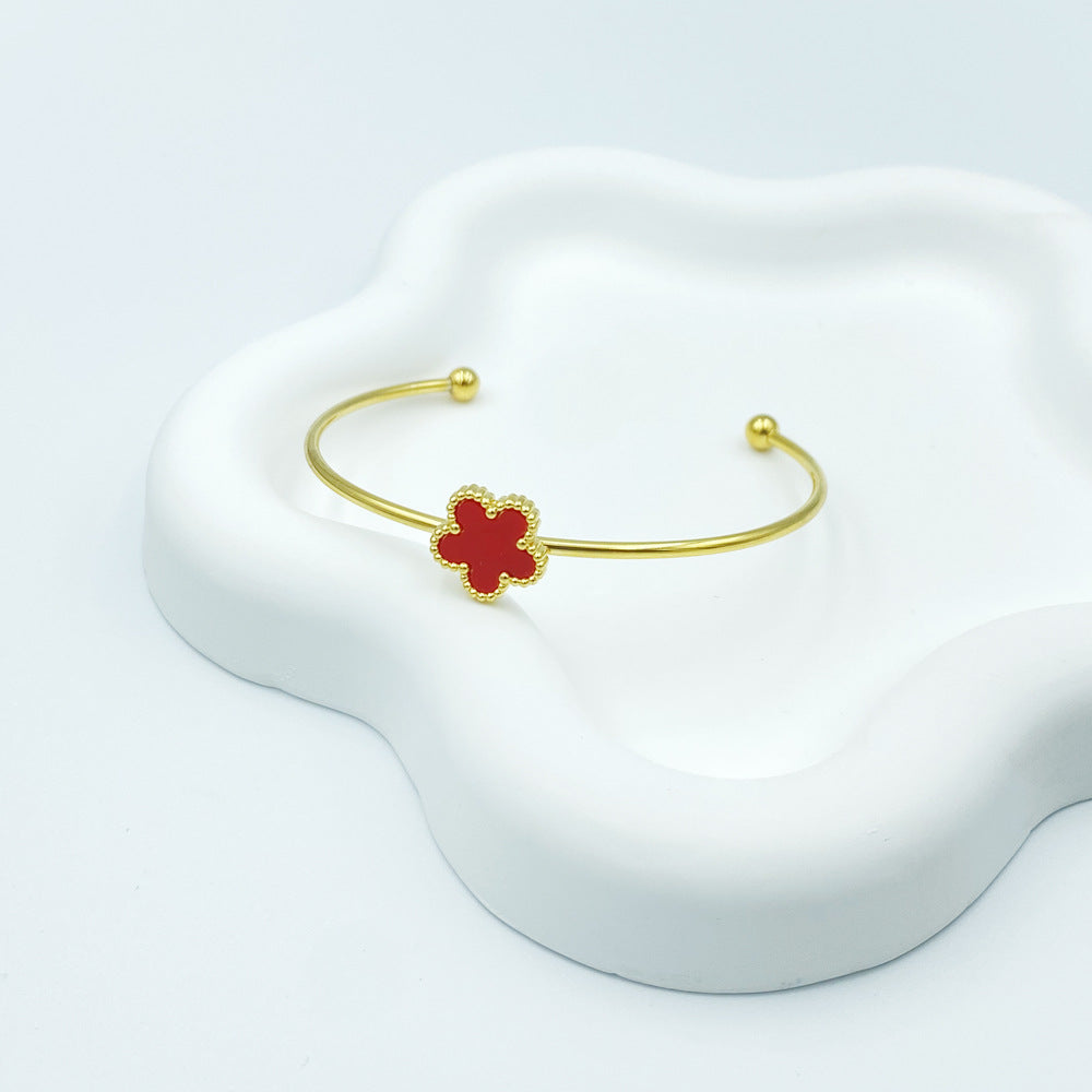 Wholesale 13mm Five Leaf Plum Blossom Titanium Steel Bracelet ACC-BT-QianHui009