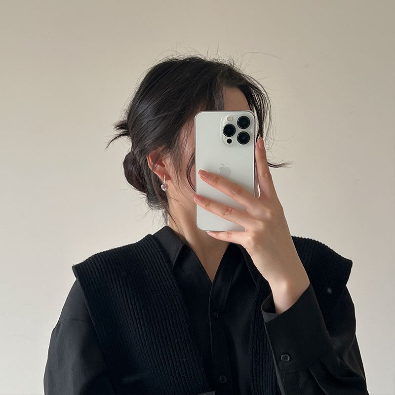 Wholesale s925 sterling silver pink love ear buckle geometric earrings