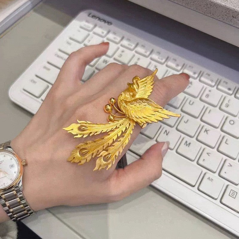 Wholesale Ancient method live mouth phoenix wings ring
