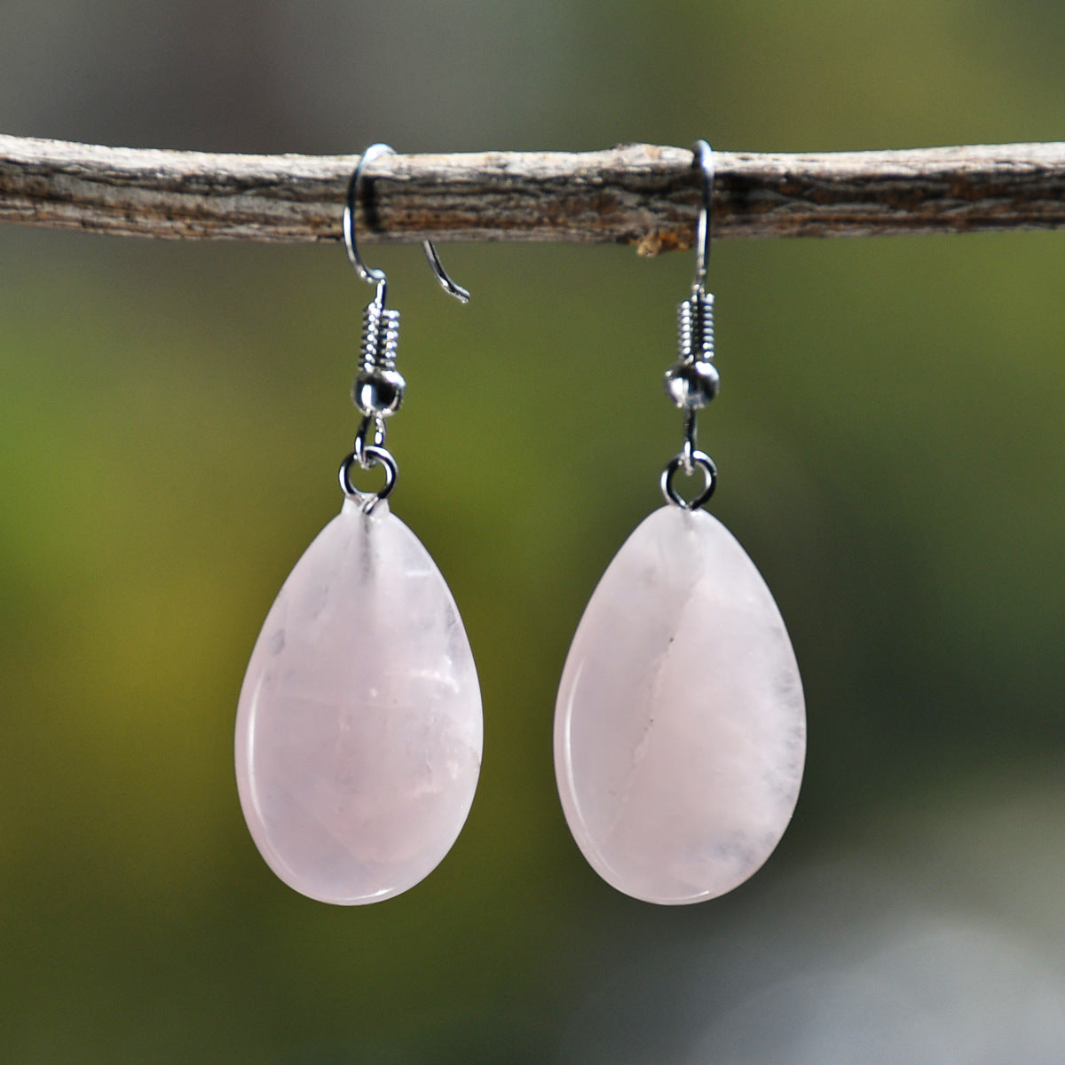 Wholesale Antique Water Drop Natural Stone Earrings - Pink Crystal and Green Aventurine Everyday Jewelry