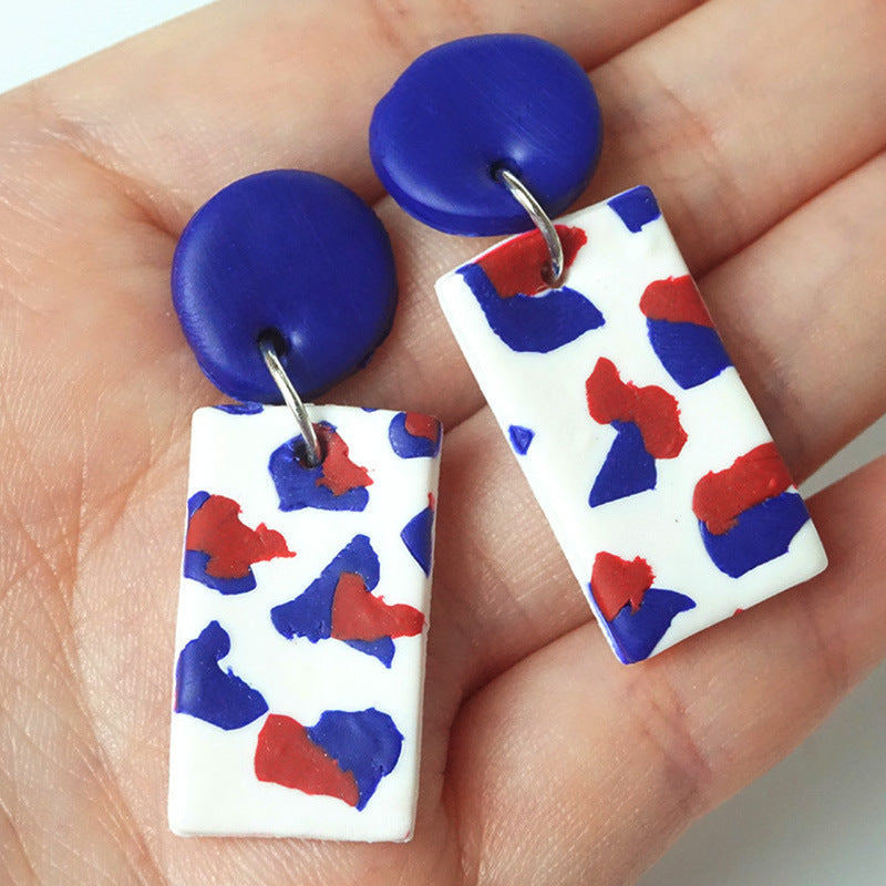 Wholesale  soft pottery earrings love color matching US Independence Day  earrings