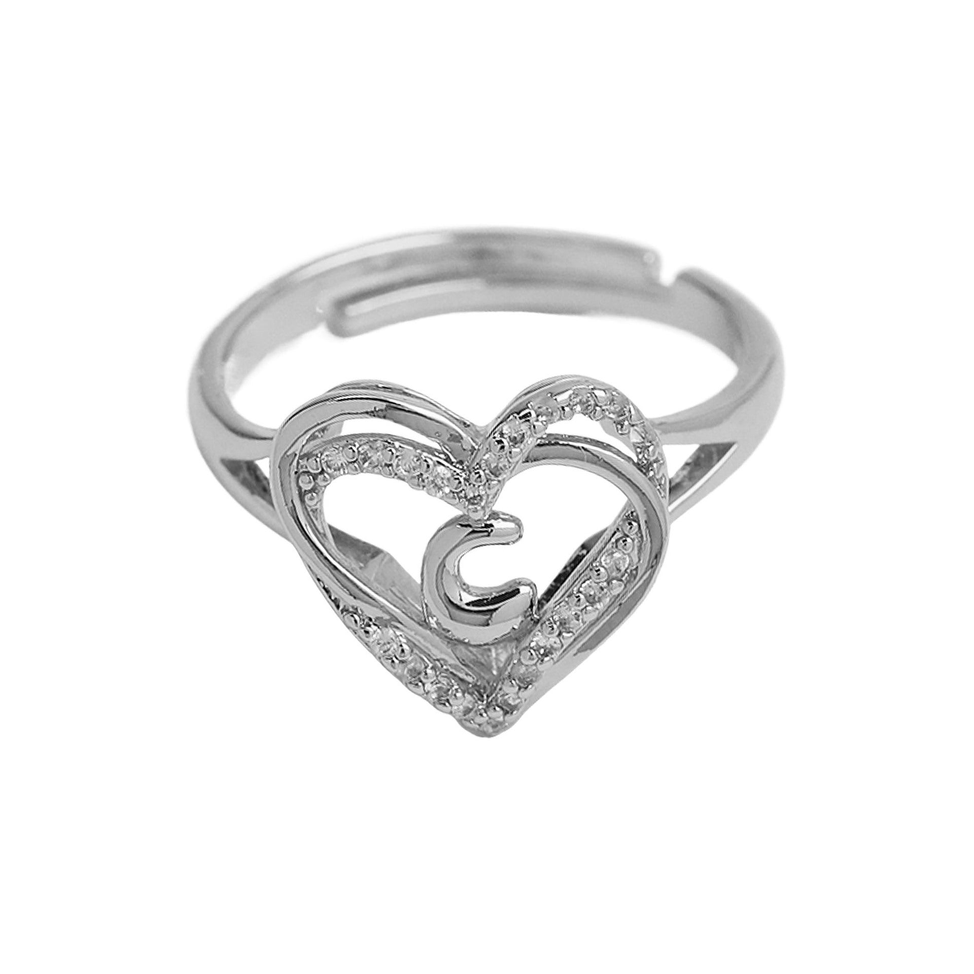 Wholesale silver love heart-shaped 26 English letters open heart women's ring