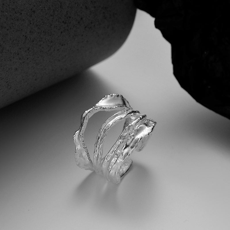 Wholesale Light Luxury Simple S925 Sterling Silver Irregular Hollow  Ring