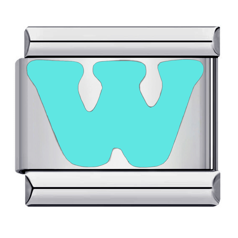 Wholesale Italian Charm Br Popular DIY Italian Modular Bracelet Titanium Steel Sky Blue English Letters Simple