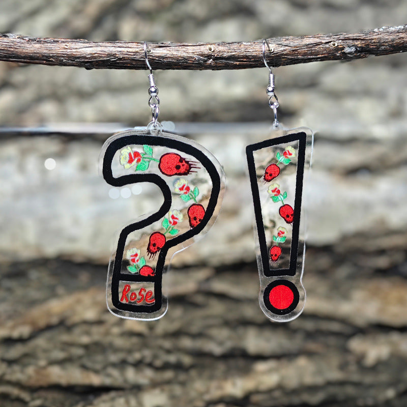Wholesale Punk Red Skull Rose Question Mark Earrings