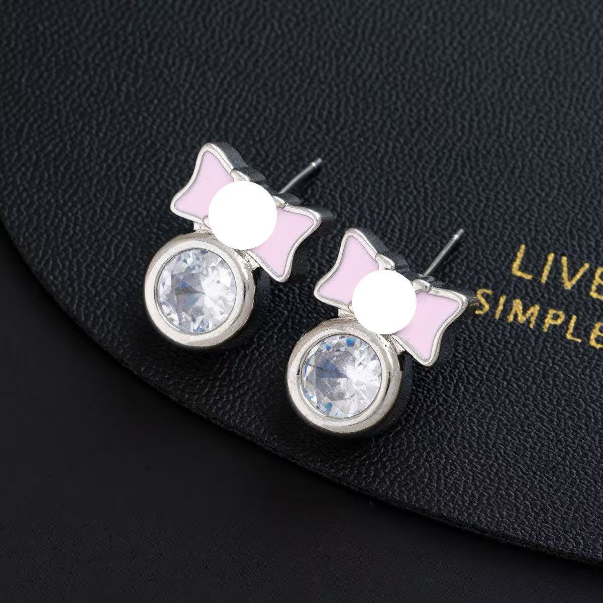 Wholesale French Chic Colorful Zircon Bow Earrings Gold Blue Gold Plated Copper Jewelry Accessory Trendy Party Gift