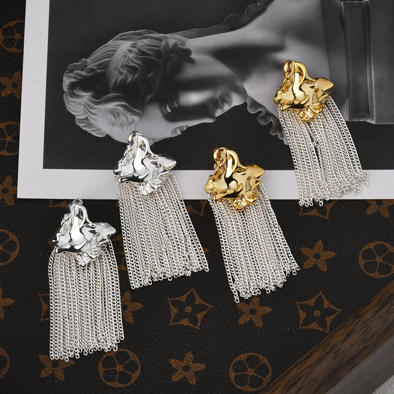 Wholesale  Exaggerated Asymmetrical Pleated Long Tassel Earrings