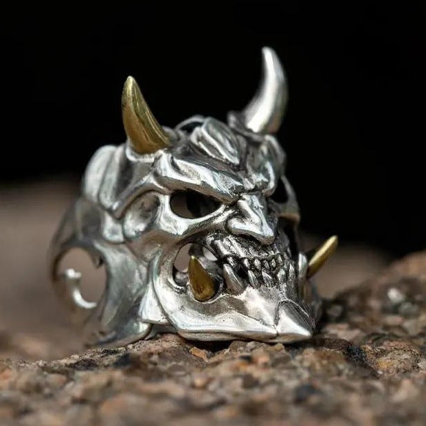Wholesale Men' s Two-Tone Skull Ring Alloy Adjustable Fashion Jewelry Accessory Boutique Resale