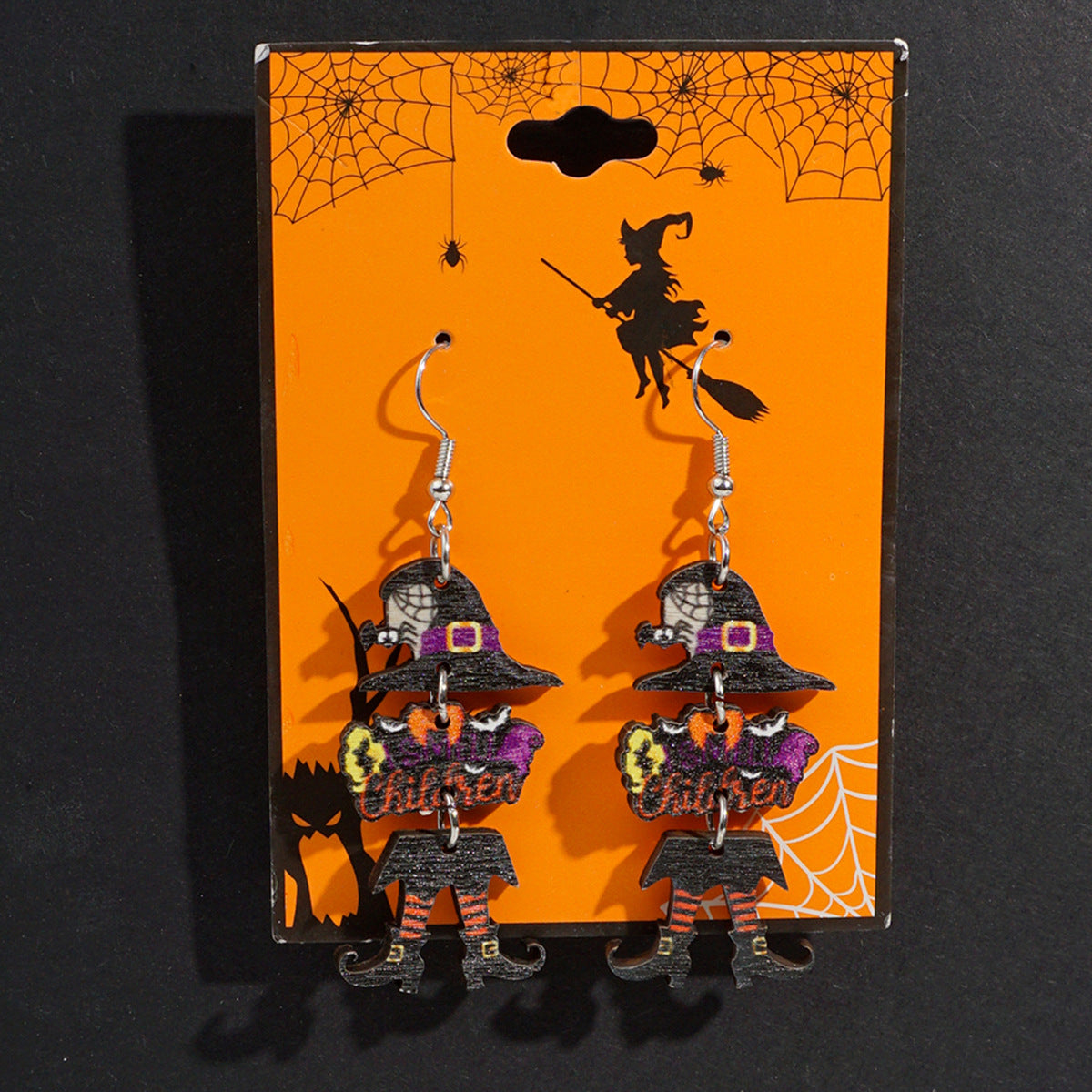 Wholesale Halloween Theme Wooden Earrings  Cartoon Ghost Pumpkin Skull Long Pendant Party  Earrings