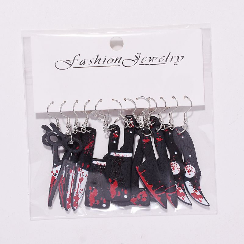 Wholesale Halloween acrylic printing  blood color knife earrings
