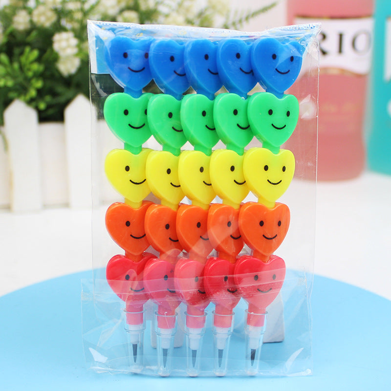 Wholesale Sweet Q-tip Face Pencil Heart Blocks Cute No-sharpening Pencil